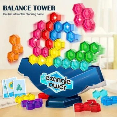 Hexagonal Diamond Balance Tower Puzzle Game For Kids, Desktop Toy With Cube Jigsaw, Parent-Child Interactive Logic Thinking Training Toy For Boys & Girls , Random Parts Color