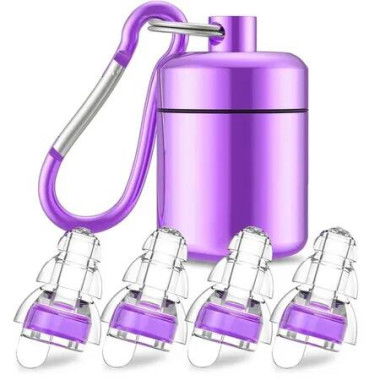 High Fidelity Concert Ear Plugs, Noise Cancelling Silicone Ear Plugs 2 Pairs Great for Concerts Loud Music, Musicians, Motorcycles, Purple