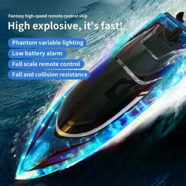 High Speed RC Boat 30+ MPH Fast Remote Control Boat Rechargeable Battery Storage Package 2.4GHz Electric Boats with LED Lights for Pool Lake