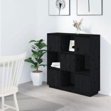 Highboard Black 110.5x35x117 Cm Solid Wood Pine.