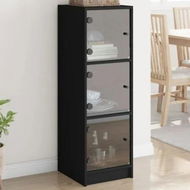 Detailed information about the product Highboard with Glass Doors Black 35x37x109 cm