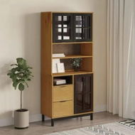 Detailed information about the product Highboard with Glass Doors FLAM 80x40x180 cm Solid Wood Pine