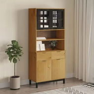 Detailed information about the product Highboard with Glass Doors FLAM 80x40x180 cm Solid Wood Pine