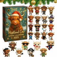 Detailed information about the product Highland Cow Advent Calendar 2025,24 Days Christmas Countdown Calendar,2d Flat Mini Highland Cow Ornaments,Christmas Surprise Holiday Gifts