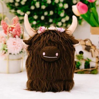 Highland Cow Gnomes with Flowers, Brown Scottish Tomte Doll Decor, Farmhouse Nordic Dwarf Home Decoration,Brown