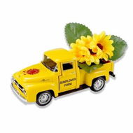 Detailed information about the product Holiday Decorative Yellow Metallic Mini Truck with Flowers Tiered Tray