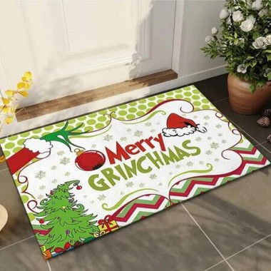 Holiday Doormat Grinch Christmas Plaid Washable Non Slip Front Door Entryway Welcome Mat Indoor Outdoor Festive Decor Seasonal Home Entry Accent