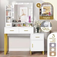 Detailed information about the product Hollywood Mirror Makeup Table Vanity Dressing Desk Dresser Bedroom Furniture with 9 LED Lights 4 Drawers Storage Shelves 3 Lighting Colours