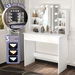 Hollywood Mirror Vanity Table Makeup Dresser White Dressing Desk Bedroom Furniture with 10 LED Lights 3 Lighting Colours 2 Storage Drawers 6 Shelves. Available at Crazy Sales for $119.95