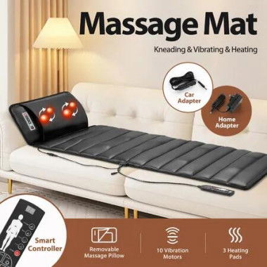 HOMASA Heating Massage Mat Full Body Vibration Electric Heated Chair Pad Shiatsu Neck Shoulder Back Leg Massager 10 Motors Mattress Car Seat Cushion