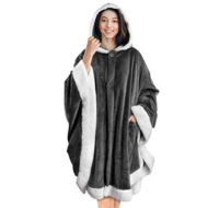 Detailed information about the product Hooded Cape Casual Lazy Blanket Double Pockets Soft Plush Cape WomenS Quilted Coat