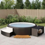 Detailed information about the product Hot Tub Surround Black Poly Rattan and Solid Wood Acacia