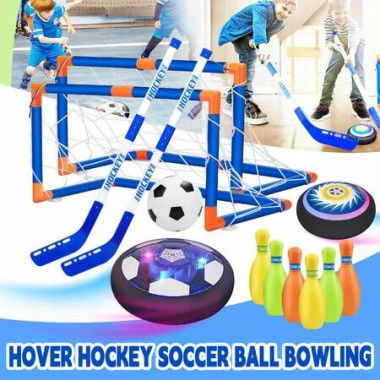 Hover Hockey Soccer Goals Bowling Playset Toys Kids Football Net Backyard Sports Game Practice Training Activity Centre Play Ground with Led Lights