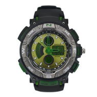 Detailed information about the product HY-1 Men's Quartz LED Electronics Dual Time Display Wrist Watch ?C Black + Green