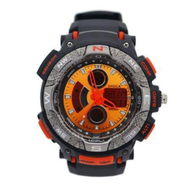 Detailed information about the product HY-1 Men's Quartz LED Electronics Dual Time Display Wrist Watch ?C Black + Orange