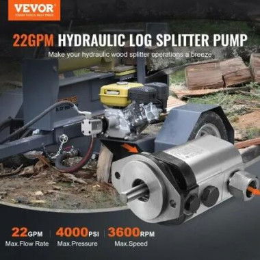 Hydraulic Wood Log Splitter Pump Kit 22GPM 2 Stage 4000PSI Aluminum Hydraulic Gear Pump with Valve Coupling Installation Base 3/4'' NPT Outlet 3600 RPM