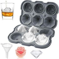 Detailed information about the product Ice Cube Tray, Rose Ice Cube Trays With Covers,3 Silicone Rose Ice Tray And 3 Diamond Ice Ball Maker For Juice Cocktails, Whiskey Col Grey