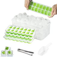 Detailed information about the product Ice Cube Tray with Lid and Bin,4 Pack Stackable Ice Tray with Storage Ice Bin,Ice Scoop,Ice Tongs Color Green