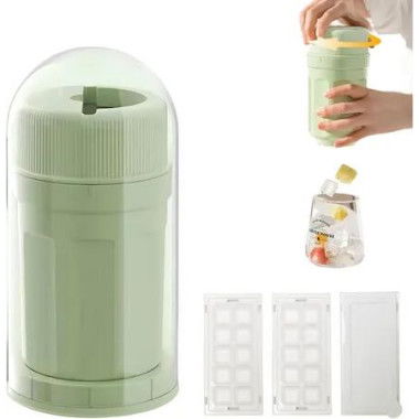 Ice Cube Tray,Rotatable Bottle Ice Maker With Plastic 3PCS Ice Box and Removable Lid,Easy Rotate to Release for Drinks,Coffee,Cocktails Color Green