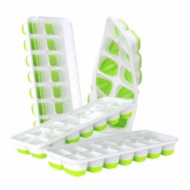 Ice Cube Trays 2-Pack Easy-Release Silicone & Flexible 14-Ice With Spill-Resistant Removable Lid BPA-Free For Cocktail Cold Drink Wine.