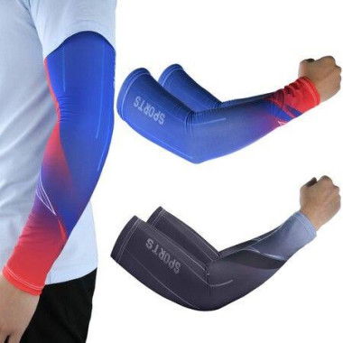 Ice Silk UV Protection Cooling Arm Sleeves For Women Men UPF 50+ Sports Compression Cooling Sleeves For Outdoor Sports & Driving - 2 Pairs Black & White + Blue & Red.