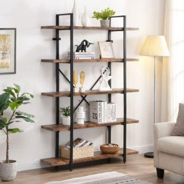 IHOMDEC 5-Tier Industrial Style Bookshelf Rustic Dark Brown