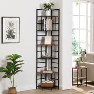 Detailed information about the product IHOMDEC Industrial 6-Tier Pentagon Corner Bookshelf, 194.5cmH Rustic Dark Brown