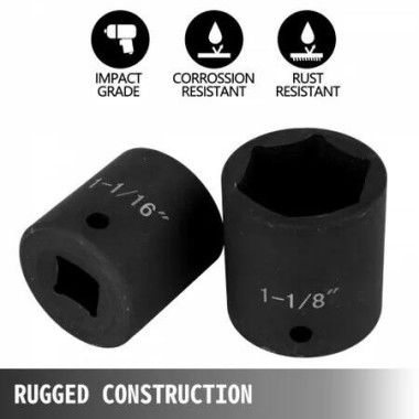 Impact Socket Set 1/2 Inches 19 Piece Impact Sockets, Standard Socket Assortment, 1/2 Inches Drive Socket Set Impact Standard SAE (3/8 Inches to 1-1/2 Inches) 6-point Hex Sockets