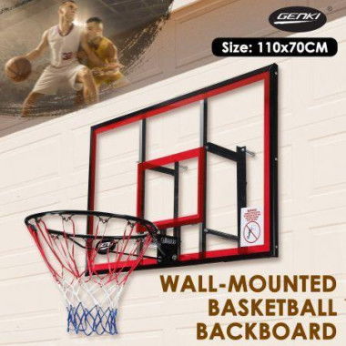 Indoor Basketball Hoop Wall Mounted Backboard Ring System Set Net Door Goals Rim Standard No. 7 Balls 110 X 70 Cm.