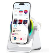 Detailed information about the product Induction Speaker, 4 in 1 Speaker Phone Stand with RGB Light, 360 Degree Rotation Phone Holder for Men Women, White