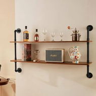 Detailed information about the product Industrial Pipe Shelf 2 Tier 48x 9.84in Wall-Mount for Kitchen Bedroom