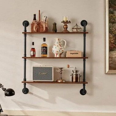 Industrial Pipe Shelf 3 Tier 32x7.87in Wall-Mount for Kitchen Bedroom