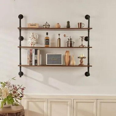 Industrial Pipe Shelf 3 Tier 48x9.84in Wall-Mount for Kitchen Bedroom