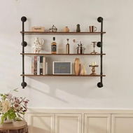 Detailed information about the product Industrial Pipe Shelf 3 Tier 48x9.84in Wall-Mount for Kitchen Bedroom