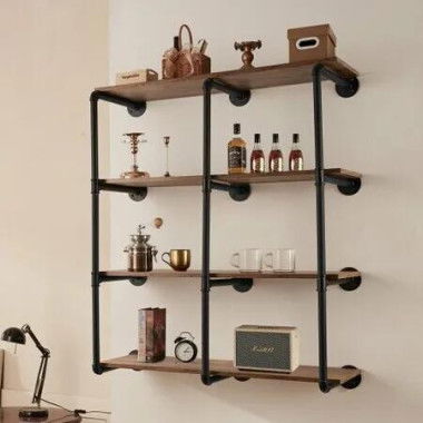 Industrial Pipe Shelf 4 Tier 3PCS 11.8in W Wall-Mount Planks NOT Included