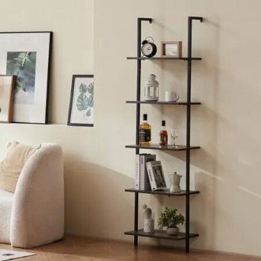 Industrial Square Pipe Shelf 5 Tier 48x30x178cm Wall-Mount for Bedroom