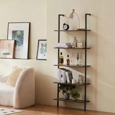 Industrial Square Pipe Shelf 5 Tier 64x30x182.5cm Wall-Mount for Bedroom