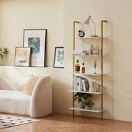 Detailed information about the product Industrial Square Pipe Shelf 5 Tier 64x30x182.5cm Wall-Mount Gold White