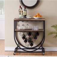 Detailed information about the product Industrial Wine Rack Cart with Glass Holder Vintage Brown