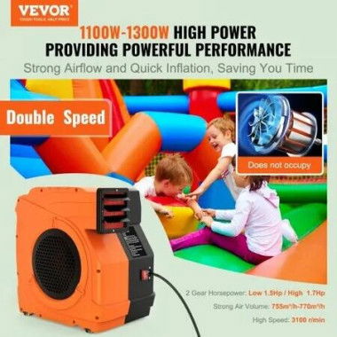 Inflatable Blower 1100W 1.5 & 1.7 HP Bounce House Blower Pump Commercial Air Blower for Inflatables 3100 RPM Bouncy Castle Electric Fan