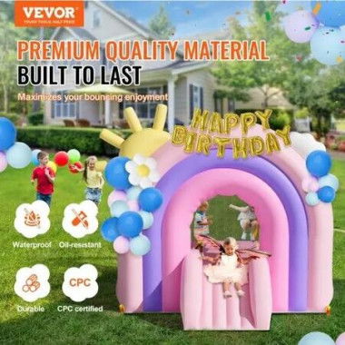 Inflatable Bounce House Playhouse Trampoline Kid Jumping Bouncer with Blower Slide Storage Bag Family Backyard Bouncy Castle 3inch Years 2.8x2.3x2.3m