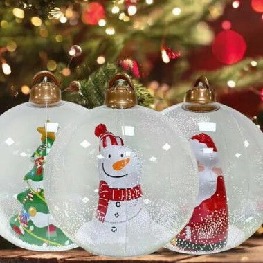 Inflatable Decorated Ballx3 Large Christmas Ornament PVC Festive Xmas Blow Outdoor Holiday Yard Lawn Porch Garden Display 60cm Durable Set