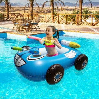 Inflatable Float Seat Boat Pool Water Gun Toy Water Ride-on Car Summer Swimming Ring For Kids Boys And Girls Col. Blue.