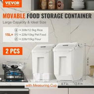 Detailed information about the product Ingredient Storage Bin 2 x 15L Dispenser Bin with 2 Measuring Cups Attachable Casters and Airtight Lid 2 Pcs/Set Dog Pet Food Storage Container PP Material