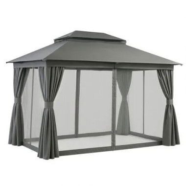 Instahut Gazebo 3x4m Canopy Outdoor Steel Frame Patio Tent Curtains Marquee Grey