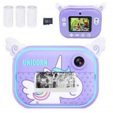 Instant Print Camera Print Photo Selfie Video Digital Camera With Paper Film 3-12 Years Old Children Mini Learning Toy Camera Gifts For Birthday Holiday Travel