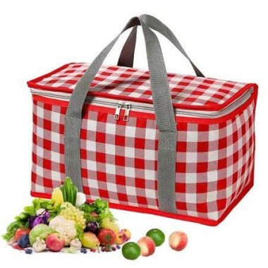 Insulated Picnic Bag Reusable Beach Bag Cooler Bags Cooler Bags With Zippered Top Insulated Bag For Hot Or Cold Picnic Beach Food Delivery Outdoor (Red & White)