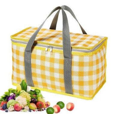 Insulated Picnic Bag Reusable Beach Bag Cooler Bags Cooler Bags With Zippered Top Insulated Bag For Hot Or Cold Picnic Beach Food Delivery Outdoor (Yellow & White)