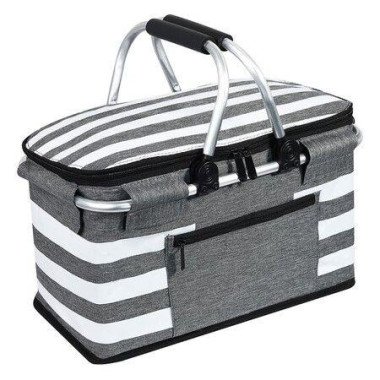 Insulated Picnic Basket Leak-Proof Collapsible Cooler Bag 26L Grocery Basket With Lid 2 Sturdy Handles Storage Basket For Picnic Food Delivery Take Outs Market Shopping Travel (Gray)