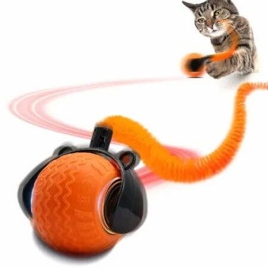 Interactive Cat Toy,Speedy Ball with Tail,Automatic Moving Cat Balls,360 Degree Automatic Rolling Ball Toy,Two Speed Adjustment,Orange